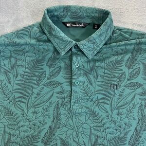 TRAVIS MATHEW Polo Shirt Mens Medium Green Floral Print Golf Tee Active Hokuala